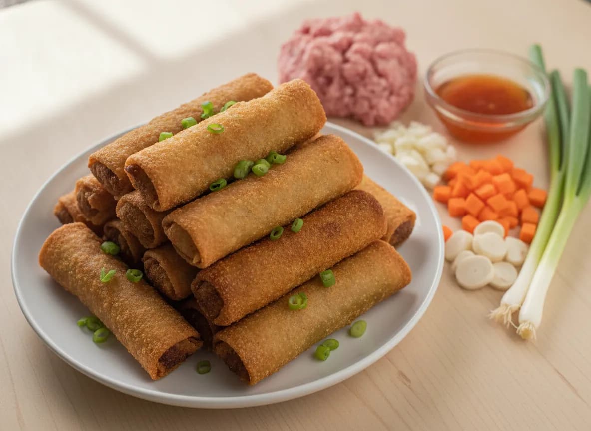 Lumpiang Shanghai — Crispy Filipino spring rolls stuffed with seasoned ground pork and vegetables. The ultimate party appeti…